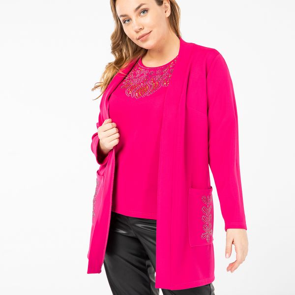 Set, knitwear, blouse, cardigan, raspberry