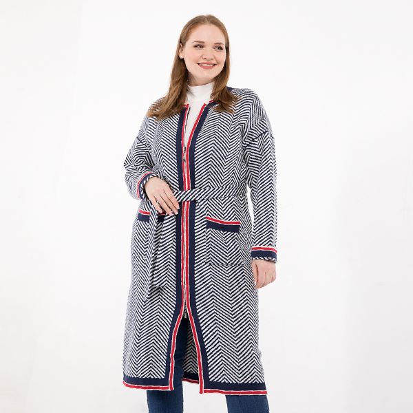 Cardigan, long sleeve, belt, dark blue